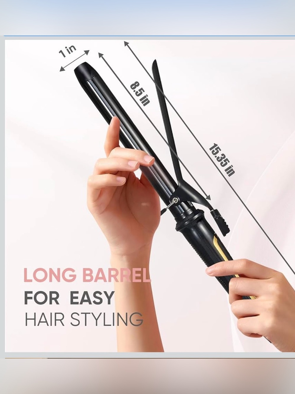 1 inch extra long hair curling iron with ceramic tourmaline barrel - Picture 2 of 9